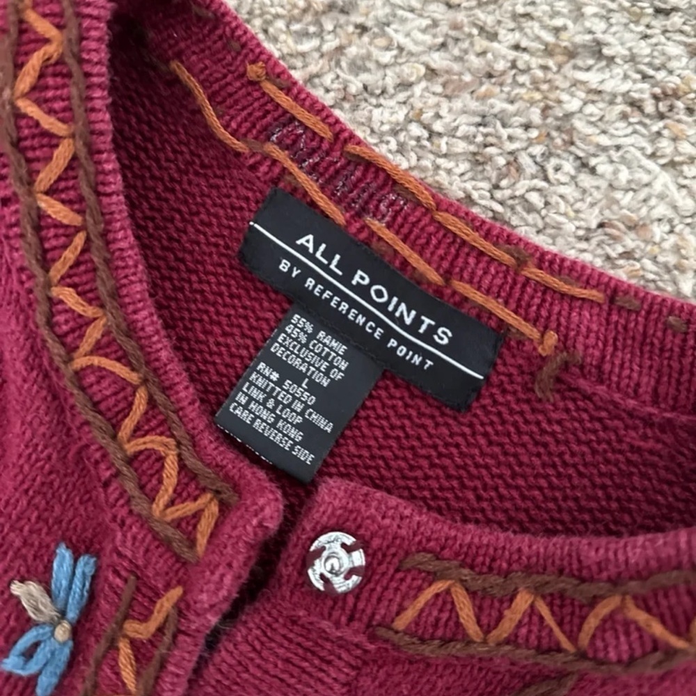 Vintage All Points Floral Embroidered Snap front Cardigan Sweater
size Large - Picture 11 of 12
